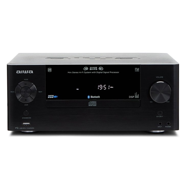 Micro Cadena De Musica Aiwa Msbtu-500 Bluetooth 5.0 Reproductor De Cd   Usb Radio Fm 2 Altavoces Hyperbass Mdf 50w Rms
