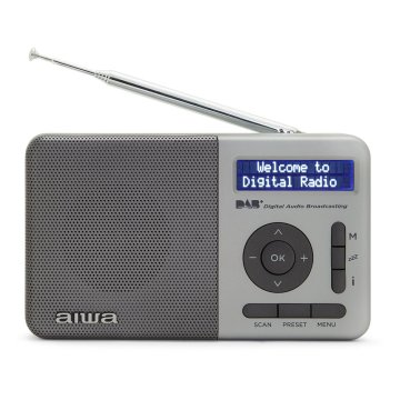 Radio Digital Con Altavoz Aiwa Rd-40dab sl 50 Memorias Reloj Digital Altavoz 2" Bateria 3.7v 2000mah Color Plata