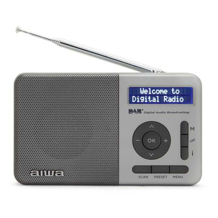 Radio Digital Con Altavoz Aiwa Rd-40dab sl 50 Memorias Reloj Digital Altavoz 2" Bateria 3.7v 2000mah Color Plata