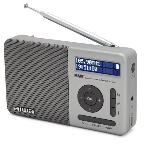 Radio Digital Con Altavoz Aiwa Rd-40dab sl 50 Memorias Reloj Digital Altavoz 2" Bateria 3.7v 2000mah Color Plata