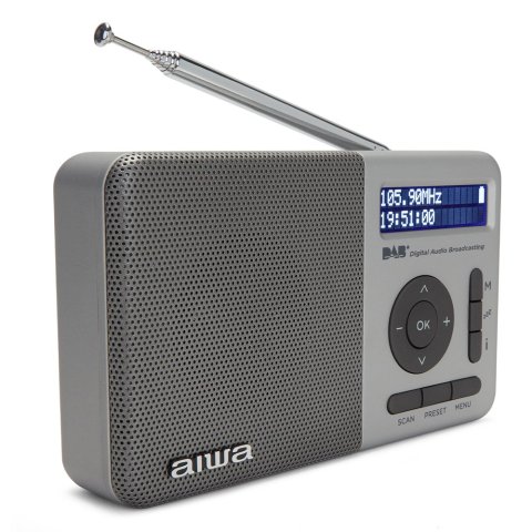 Radio Digital Con Altavoz Aiwa Rd-40dab sl 50 Memorias Reloj Digital Altavoz 2" Bateria 3.7v 2000mah Color Plata