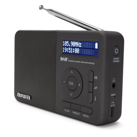 Radio Digital Con Altavoz Aiwa Rd-40dab bk 50 Memorias Reloj Digital Altavoz 2" Bateria 3.7v 2000mah Color Negro