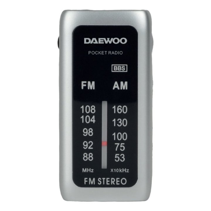Radio Analogica Mini Daewo Dw1129 Am fm Entrada Jack 3.5mm Funciona Con Pilas Incluye Auriculares Color Plata