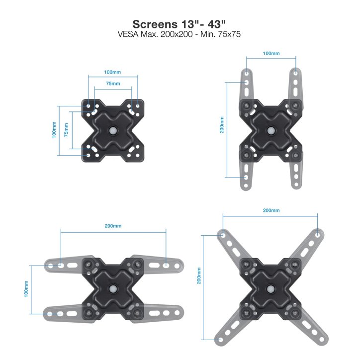 Soporte De Pared Tooq Lp1345tn-b Para Pantalla 13-43 Max. 20kg Vesa Max. 200x200 Un Brazo Negro