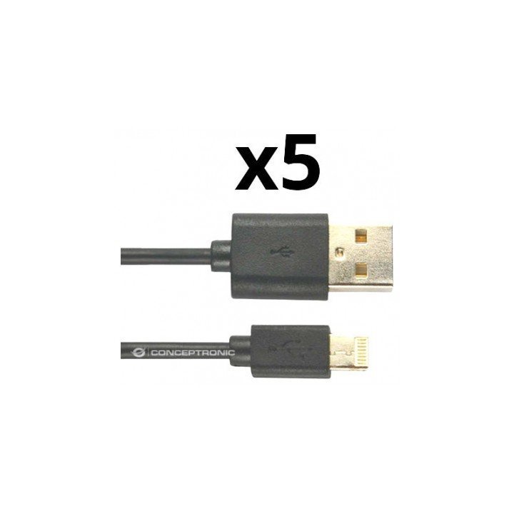 Kit 5 Unidades Cable Lighting Nortess Iphone 5 6/7/8/ X Ipad 1 Metro Color Negro