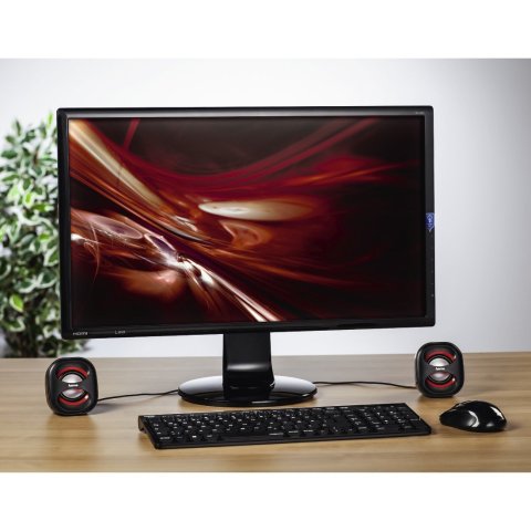 Altavoces 2.0 Hama Sonic Mobil 183 Jack 3.5mm Alimentado Por Usb Entrada Para Auriculares Control De Volumen Color Negro Rojo