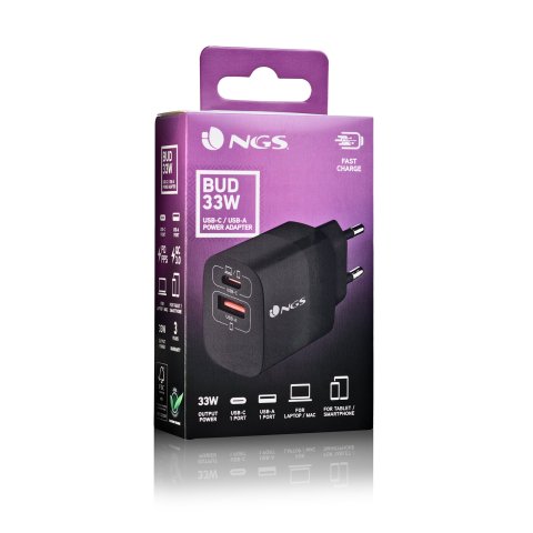 Cargador De Pared Ngs Bud33w Ultrarrapido Con Dos Puertos Usb-a Y Usbc