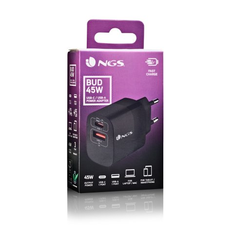 Cargador De Pared Ultrarápido De 45w Ngs Bud45w Con Dos Puertos Usb-a+usb-c