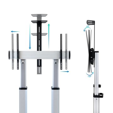 Soporte De Suelo Con Ruedas Tooq Fs20300m-b  Pantallas 60"-100" Max. 100kg Vesa Max. Con2 Bandejas Regulable Plata 2