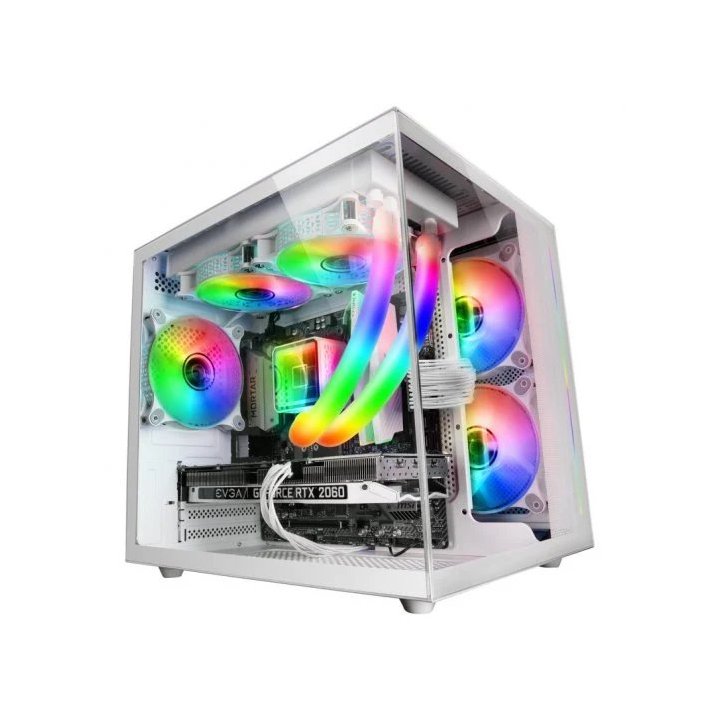 Caja Microatx Cube Gaming Mars Gaming Mc-view White Frontal Y Lateral De Cristal Templado Continuo Doble Camara Sin Fuente Ni