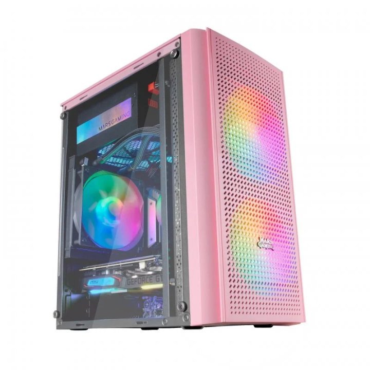 Caja Microatx Gaming Mars Gaming Mc300 Pink Frontal Mesh 3xventiladores 120mm Rgb Lateral De Cristal Templado Sin Fuente De A
