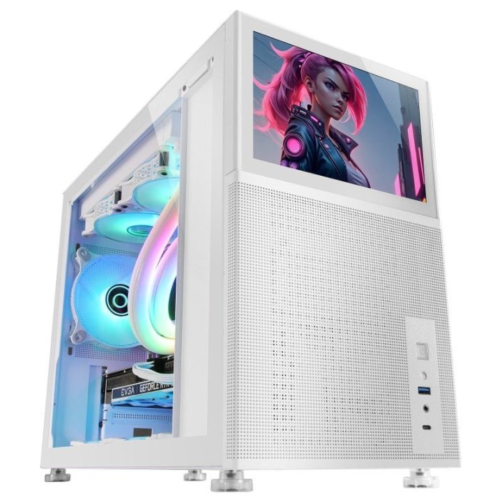 Caja Microatx Gaming Mars Gaming Mc-lcd Blanca Con Pantalla Ips 8" Mini Hdmi Ventana Lateral Cristal Templado