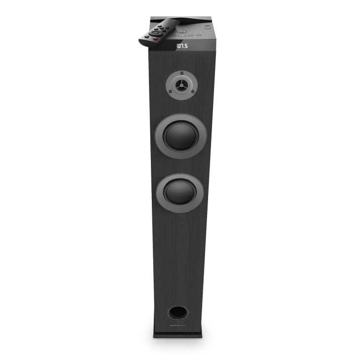 Altavoz Torre Energy Sistem Tower 5 Max 100w 2.1 Bt 5.3 Tws Usb Microsd Radio Soporte Tablet Color Negro Acabado En Madera