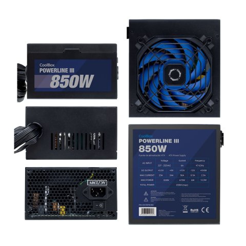 Fuente De Alimentacion Atx Coolbox Coo-fapw3-850 De 850w Powerline3 Eficiencia 85% Al 50% Carga