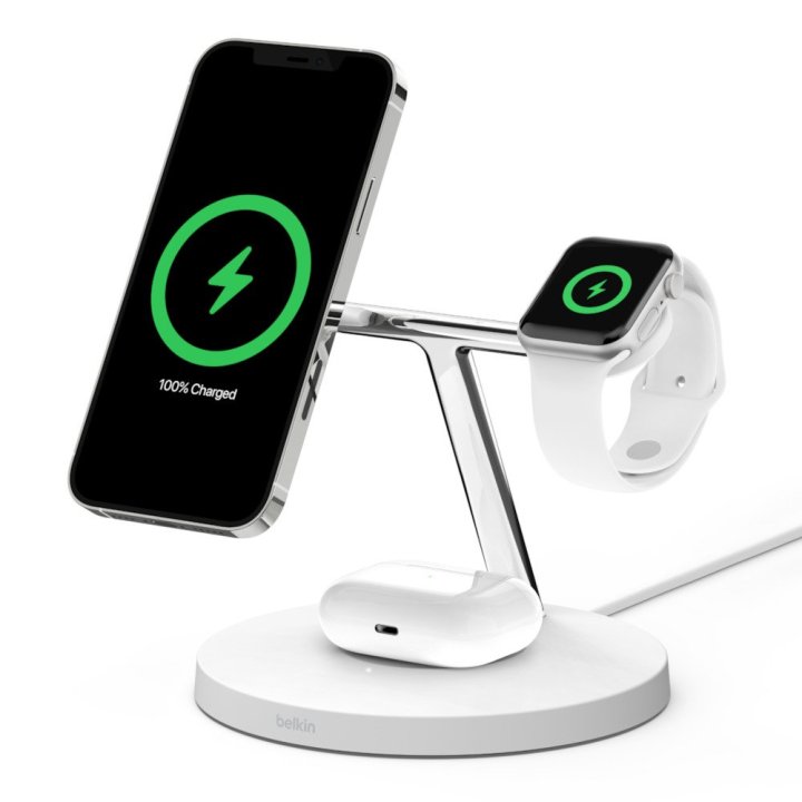 Base De Carga Powerhouse Belkin Wiz009vfwh-v2 Qi2 Apple Watch, Iphone & Airpods Color Blanco  