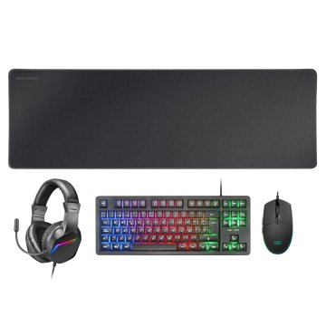 Pack Teclado Mouse Headset Y Alfombrilla Mars Gaming Mcprgb3pt Portugues Negro Teclado Tkl H-mech  Red Flow 3200dpi Headset F