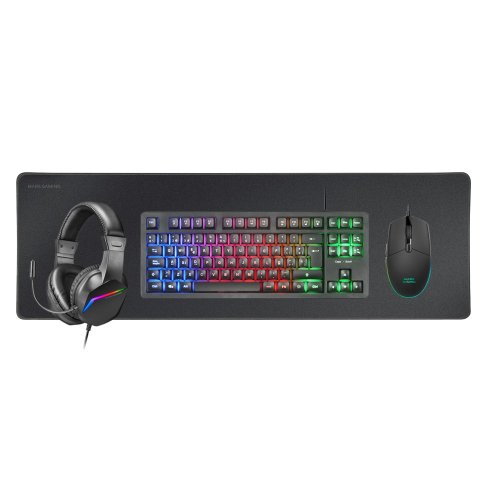 Pack Teclado Mouse Headset Y Alfombrilla Mars Gaming Mcprgb3pt Portugues Negro Teclado Tkl H-mech  Red Flow 3200dpi Headset F
