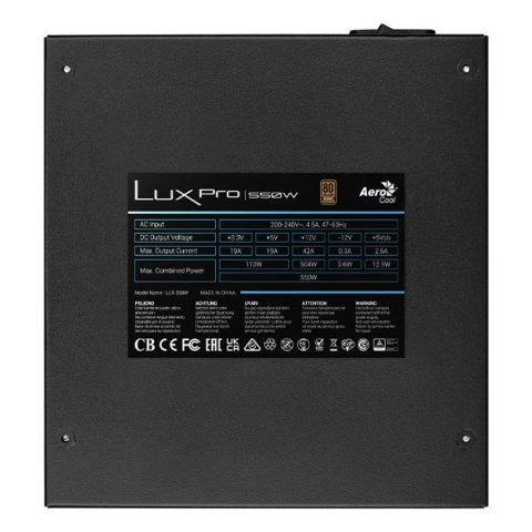 Fuente De Alimentacion Aerocool Lux Pro 550w Certificado 80 Plus Bronze Pfc Activo Vent. 14x14mm
