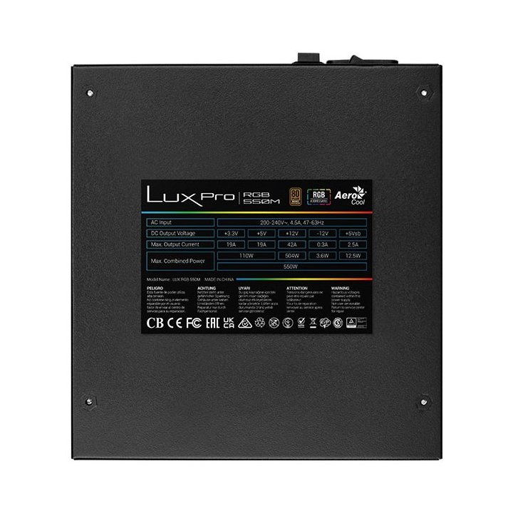 Fuente De Alimentacion Atx Modular Aerocool Lux Pro 750w Certificado 80+ Bronze Apfc Vent. 14cm Rgb