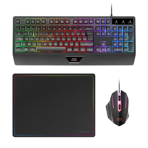 Pack Teclado Mouse Y Alfombrilla Mars Gaming Mcp124 Frances Rgb H-mech, Mouse Huano Rgb 3200dpi, Alfombrilla  360*260mm Black