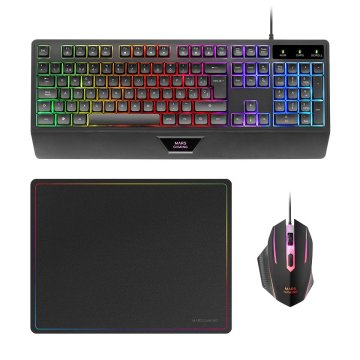 Pack Teclado Mouse Y Alfombrilla Mars Gaming Mcp124pt Portugues Rgb H-mech, Mouse Huano Rgb 3200dpialfombrilla  360*260mm Neg