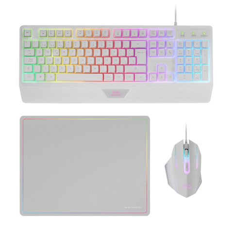 Pack Teclado Mouse Y Alfombrilla Mars Gaming Mcp124wes Rgb H-mech, Mouse Huano Rgb 3200dpi, Alfombrilla  360*260mm White