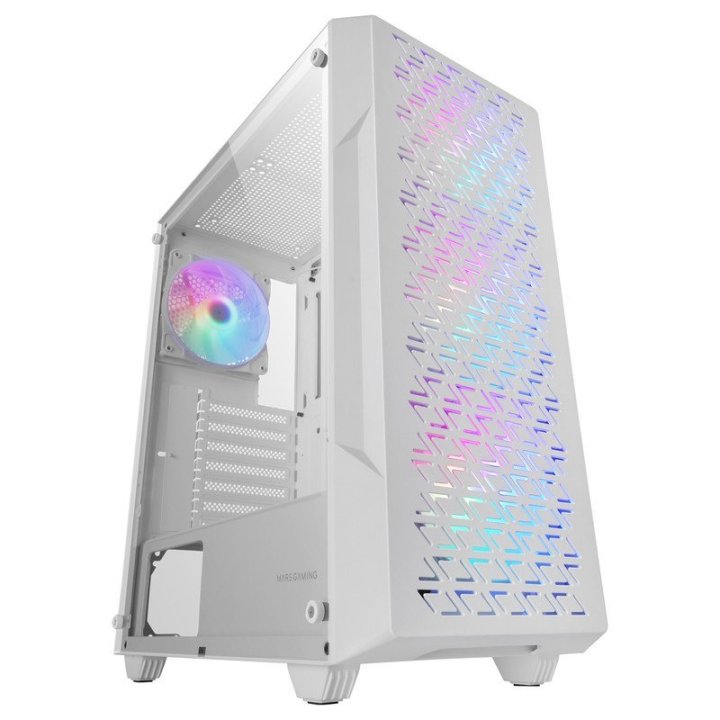 Caja Atx Semitorre Gaming Mars Gaming Mcgeo Frontal Blanco De Malla Geometrica 4x120mm Frgb Rainbow 