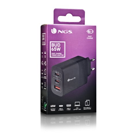 Cargador De Pared Ngs Ultrarrapido De 65w Gan Con 2xusb-c Pd 1x Usb-a