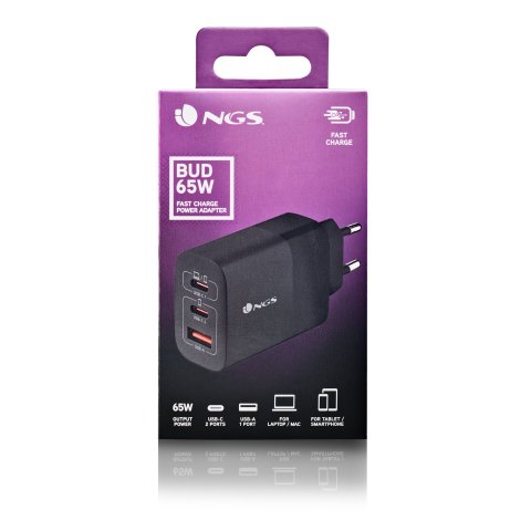 Cargador De Pared Ngs Ultrarrapido De 65w Gan Con 2xusb-c Pd 1x Usb-a