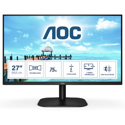 Monitor 27" Hdmi Vga Aoc 27b2h Ips Fhd 75hz 4ms 250cd Vesa 100x100 Negro