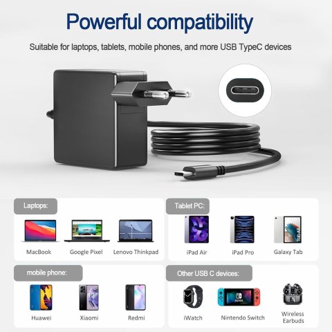 Cargador Universal Usb-c 65w Cable 1,8m, Color...