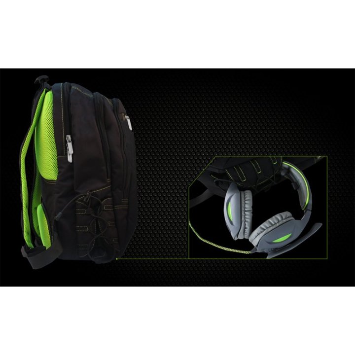 Mochila Gaming Keep Out Bk7 Para Portatiles 15,6" Con Multiples Bolsillos Color Negro Y Verde