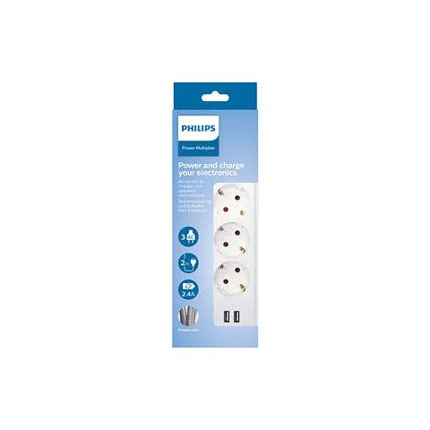 Regleta Alimentacion Para Pc Philips Spn3032wa 19 Color Blanco 2 Usb Proteccion Contra Sobretensiones