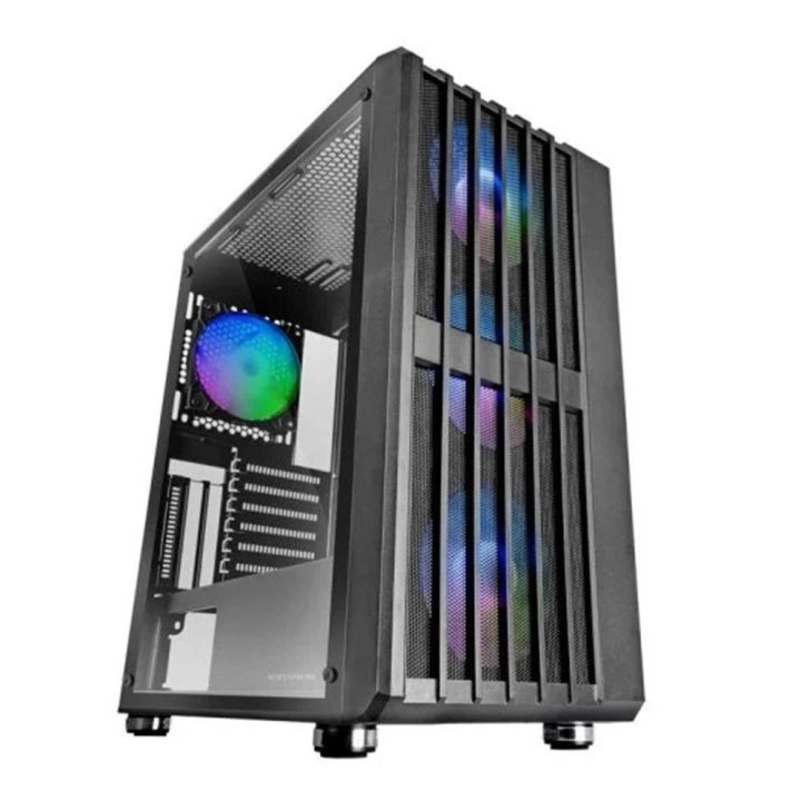 Caja Atx Semitorre Gaming Mars Gaming Mcvault Frontal Negro De Malla Vertical 4x120mm Argb 3xpci Ver