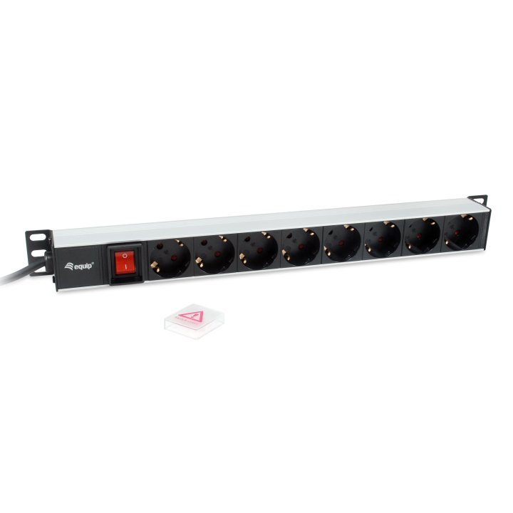 Regleta Alimentacion Aluminio Rack 19" 1u 8 Tomas Tipo Shucko Euro Cable 3m Aluminio