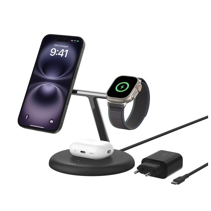 Base De Carga Inalambrica 3 En 1 Belkin Wiz023vfbk 15w Qi2 Boost Charge Color Negrofuente De Alimentación De 36 W Con Un Cabl