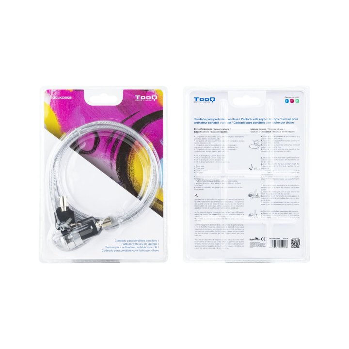 (km0) Cable De Seguridad Portatiles monitores televisiones Tooq Tqclk0025 Con Llave 1.5 M Sistema Kensington Cash30