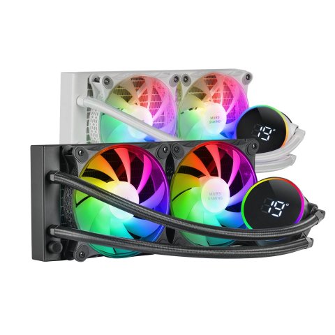 Sistema De Refrigeracion Liquida Mars Gaming Mllcd240 Negro 2x (12x12) Iluminacion Frgb Tpd 500w Pantalla Lcd Para Procesador