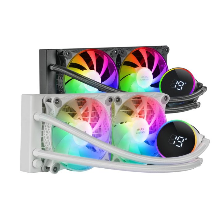 Sistema De Refrigeracion Liquida Mars Gaming Mllcd240w Blanco 2x (12x12) Iluminacion Frgb Tpd 500w Pantalla Lcd Para Procesad