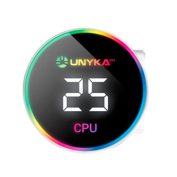 Sistema De Refrigeracion Liquida Unyka Uk353101 Aquastorm 360 Blanco 3x Vent. 120mm 1800 Rpm Argb Display Intel Amd