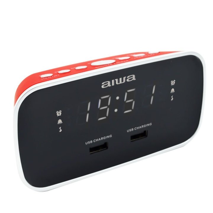 Radio Despertador Aiwa Cru-19 Red 2 Puertos Usb De Carga 5v 2.4a