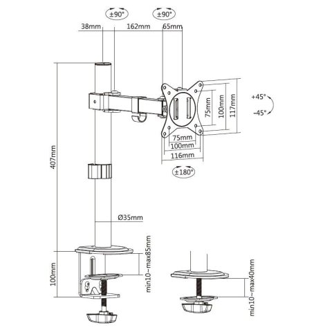 Soporte De Mesa Equip 650156 Para 1 Pantalla 17"-32" De Brazo Inclinable Y Giratorio 360§ Max. Vesa 100x100 Hasta 9kg