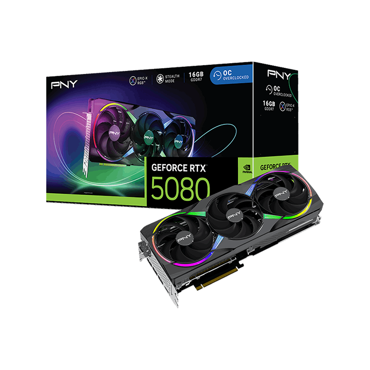 Vga Pny Geforce Rtx 5080 Argb Oc 16gb Ddr7 3xdp 1xhdmi Reloj 2300mhz Cuda 10752 256bit 360w