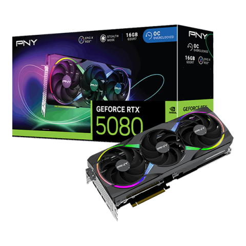 Vga Pny Geforce Rtx 5080 Argb Oc 16gb Ddr7 3xdp 1xhdmi Reloj 2300mhz Cuda 10752 256bit 360w