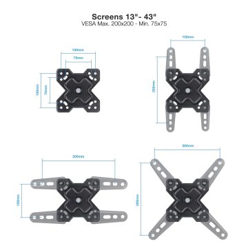 Soporte De Pared Tooq Lp1344tn-b Para Pantalla 13-43 Max. 20kg Vesa Max. 200x200 2 Brazos Negro 2
