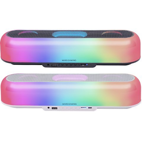 Barra De Sonido Bluetooth Mars Gaming Msborb Blanco 20w Iluminacion Rgb 360 Bt Aux Fm Tf Bat. 6h