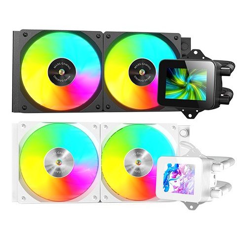 Sistema De Refrigeracion Liquida Mars Gaming Mlvision240 Negro 2x120mm Argb Tpd 500w Pantalla Lcd  Para Procesadores Intel Y 