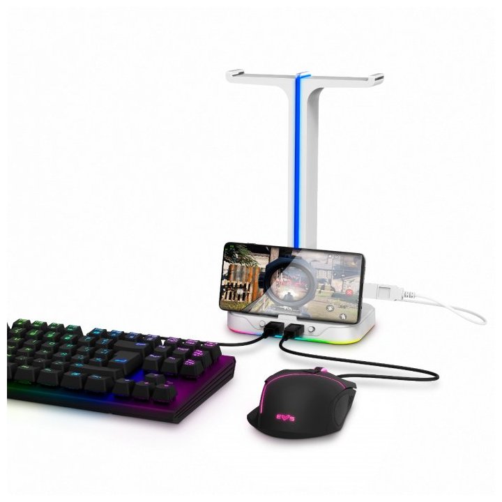 Soporte De Auriculares Gaming Energy System Esg S3 Duo Soporte Para 2 Auriculares Con Hub Usb 2p E Ilumnacion Rgb