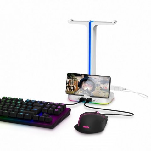 Soporte De Auriculares Gaming Energy System Esg S3 Duo Soporte Para 2 Auriculares Con Hub Usb 2p E Ilumnacion Rgb