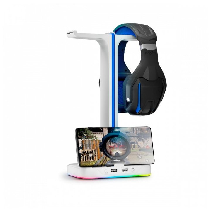 Soporte De Auriculares Gaming Energy System Esg S3 Duo Soporte Para 2 Auriculares Con Hub Usb 2p E Ilumnacion Rgb